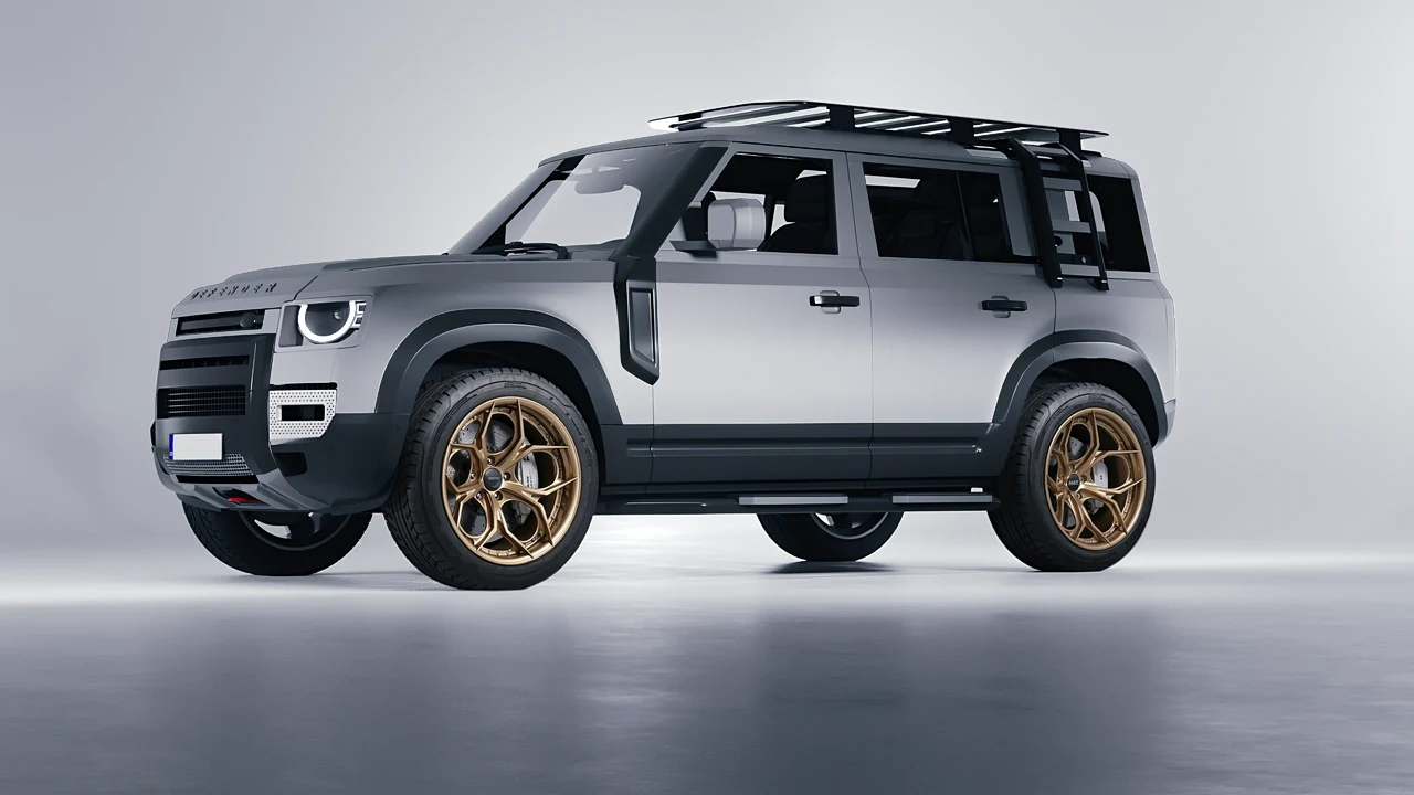 Land Rover Defender Explorer Pack 2021 on HRE Performance Wheels S111SC forged wheels, front three-quarter view