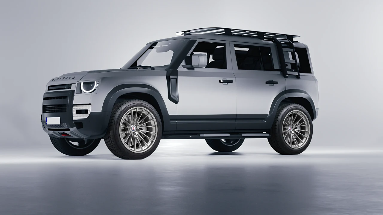 Land Rover Defender Explorer Pack 2021 on HRE Performance Wheels S209 forged wheels, front three-quarter view