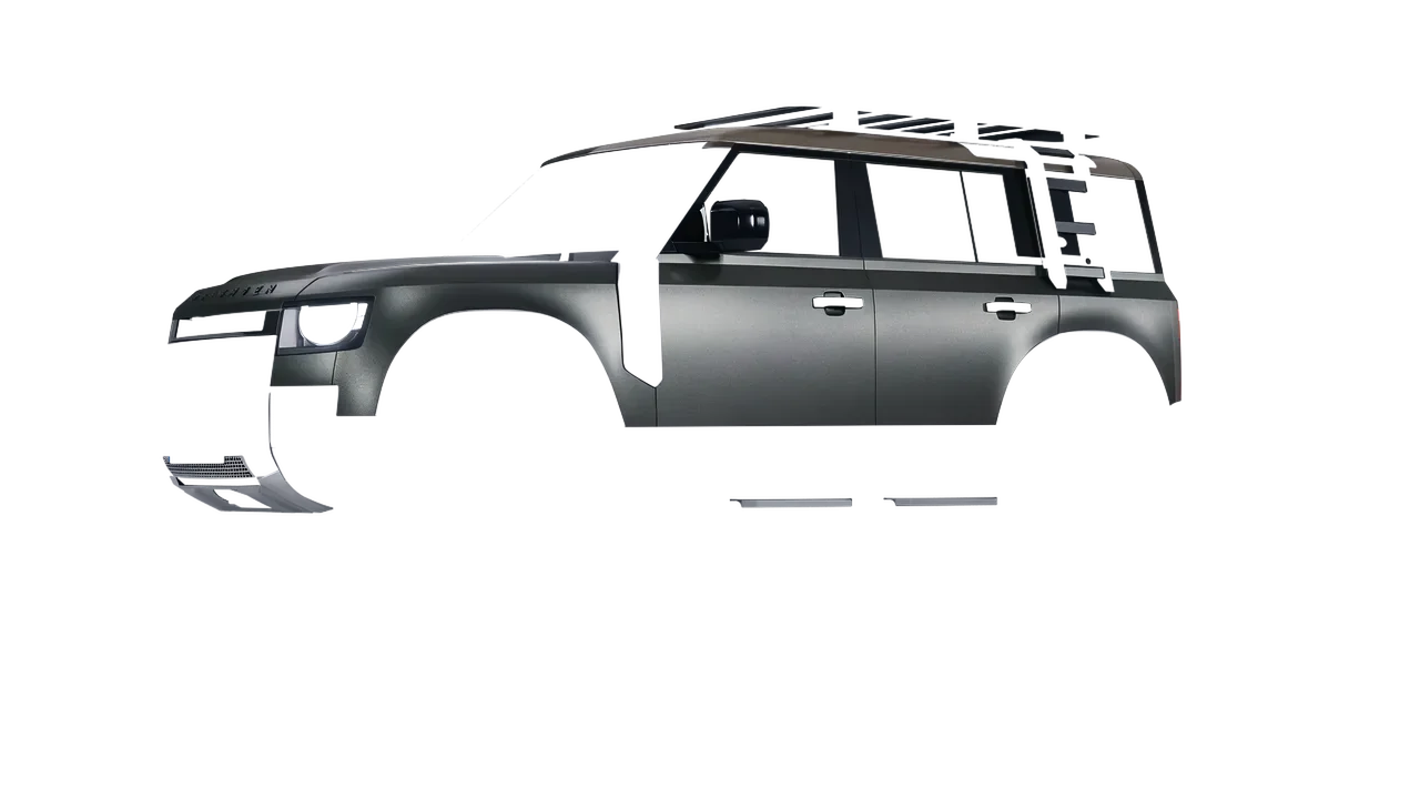 Land Rover Defender Explorer Pack 2021 wrapped in Black Rock Grey (Avery Dennison SW900-823-M), front three-quarter view