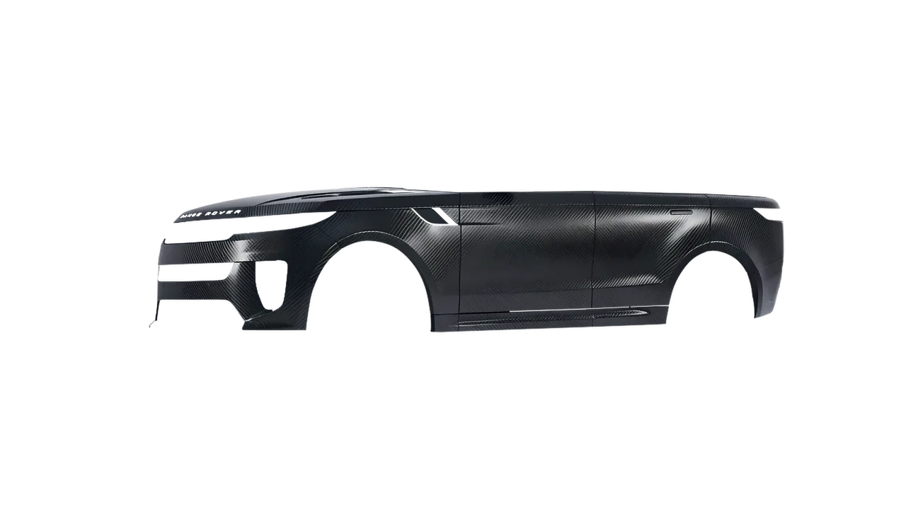 Land Rover Range Rover Sport SV 2024 wrapped in Black Gloss Carbon Fibre Vehicle Wrapping System (KPMF K87021), front three-quarter view