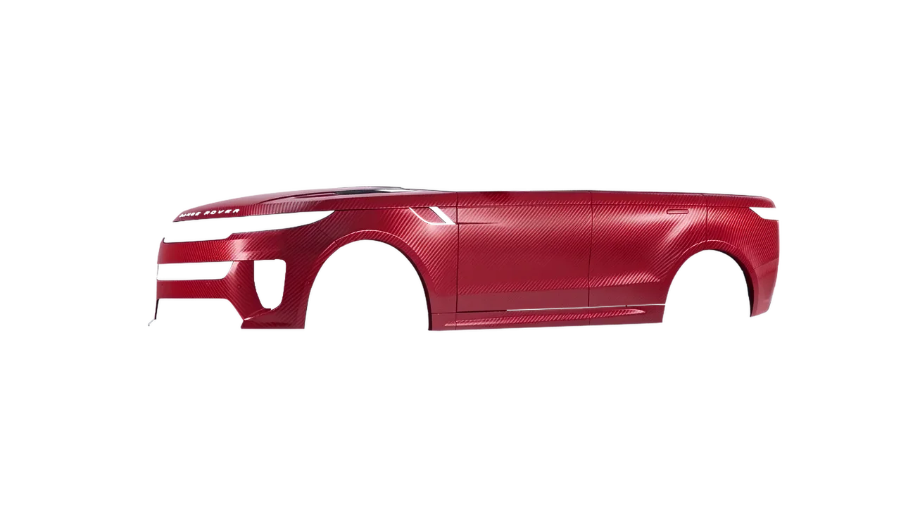 Land Rover Range Rover Sport SV 2024 wrapped in Geranium Red Carbon (ORACAL 975-305CA), front three-quarter view