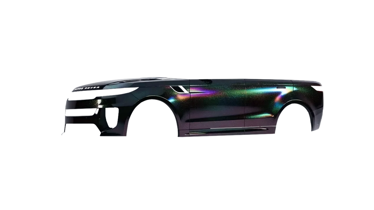 Land Rover Range Rover Sport SV 2024 wrapped in High Gloss Flip Black Psychedelic (3M HGP221), front three-quarter view