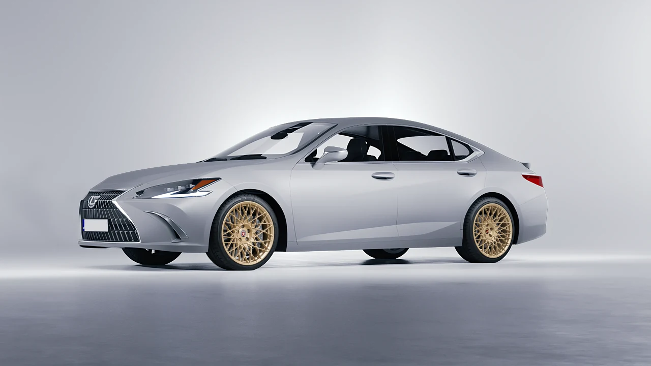 Lexus ES 2022 on HRE Performance Wheels 501M forged wheels, front three-quarter view