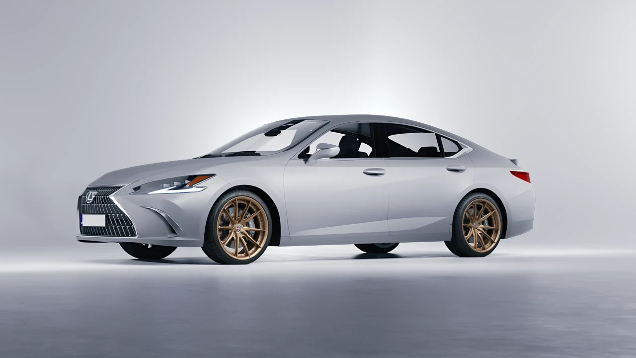 Lexus ES 2022 on HRE Performance Wheels S104SC forged wheels, front three-quarter view