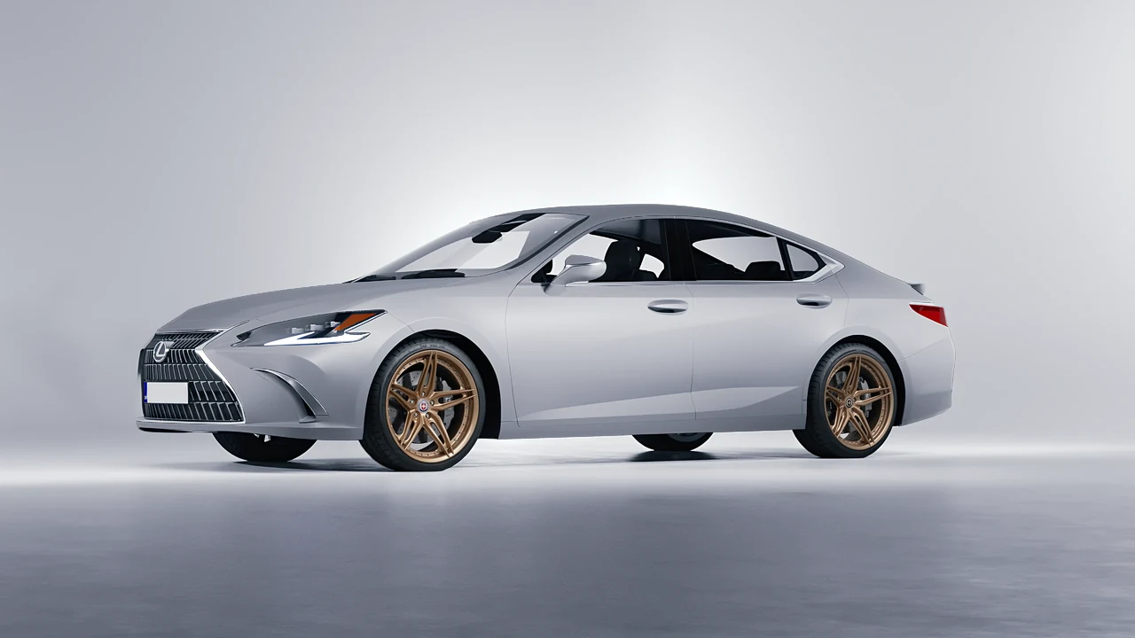 Lexus ES 2022 on HRE Performance Wheels S107SC forged wheels, front three-quarter view