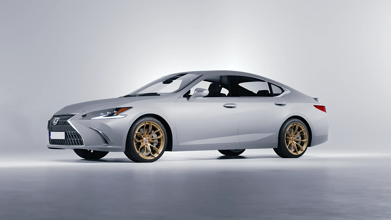 Lexus ES 2022 on HRE Performance Wheels S201H forged wheels, front three-quarter view