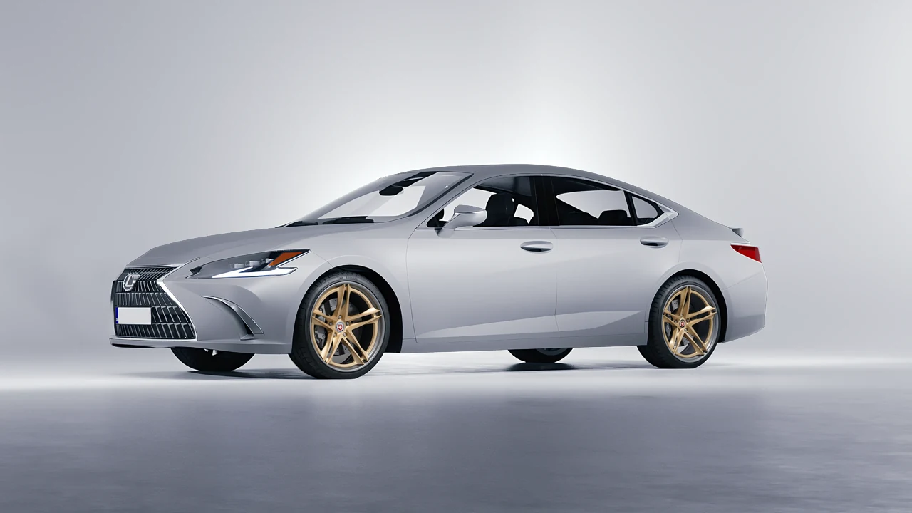 Lexus ES 2022 on HRE Performance Wheels S207H forged wheels, front three-quarter view
