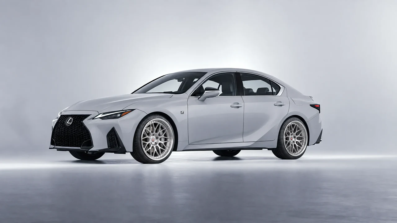 Lexus IS 350 F Sport 2021 on HRE Performance Wheels 300 forged wheels, front three-quarter view
