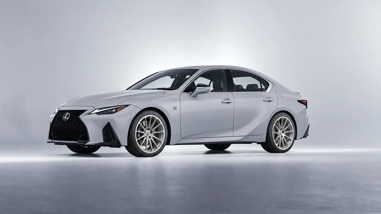 Lexus IS 350 F Sport 2021 on HRE Performance Wheels 303M forged wheels, front three-quarter view