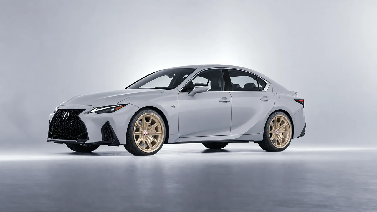 Lexus IS 350 F Sport 2021 on HRE Performance Wheels 427M forged wheels, front three-quarter view