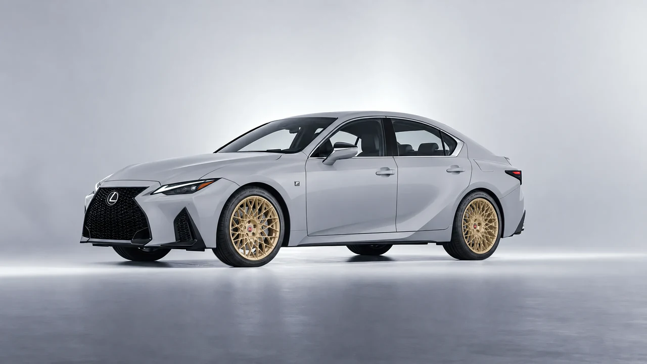 Lexus IS 350 F Sport 2021 on HRE Performance Wheels 501M forged wheels, front three-quarter view