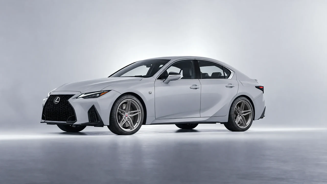 Lexus IS 350 F Sport 2021 on HRE Performance Wheels P107SC forged wheels, front three-quarter view