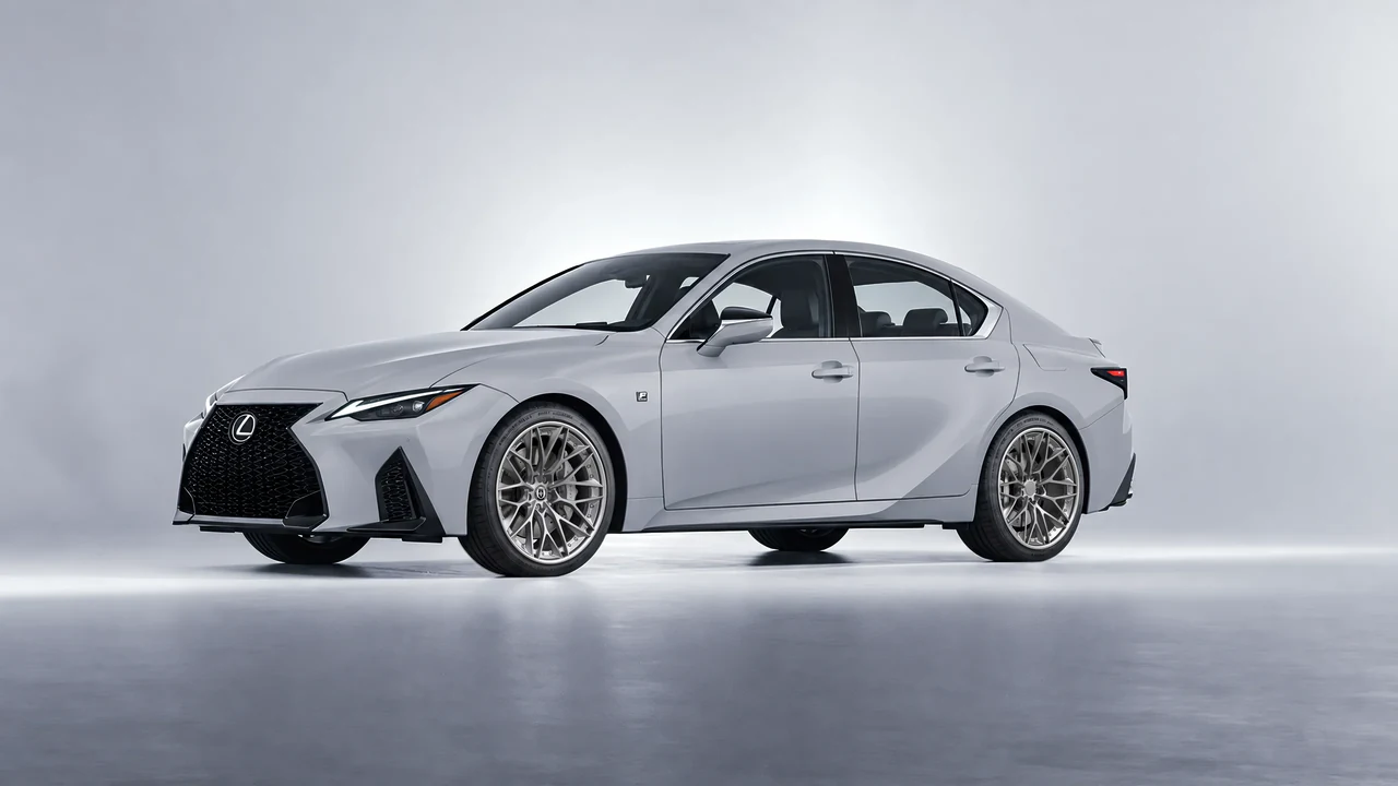 Lexus IS 350 F Sport 2021 on HRE Performance Wheels S200 forged wheels, front three-quarter view