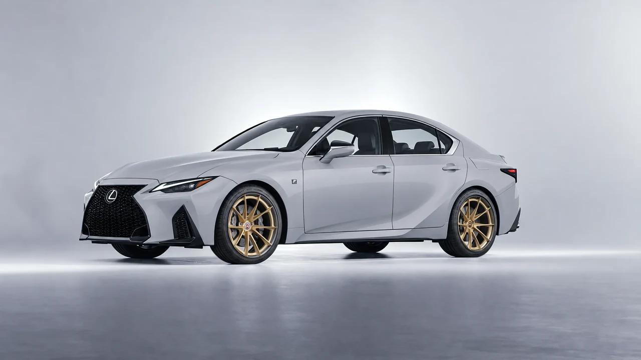 Lexus IS 350 F Sport 2021 on HRE Performance Wheels S204H forged wheels, front three-quarter view