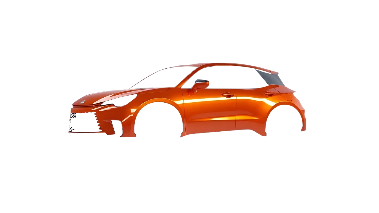 Lexus LBX 2024 wrapped in Fiery Orange (3M G364), front three-quarter view