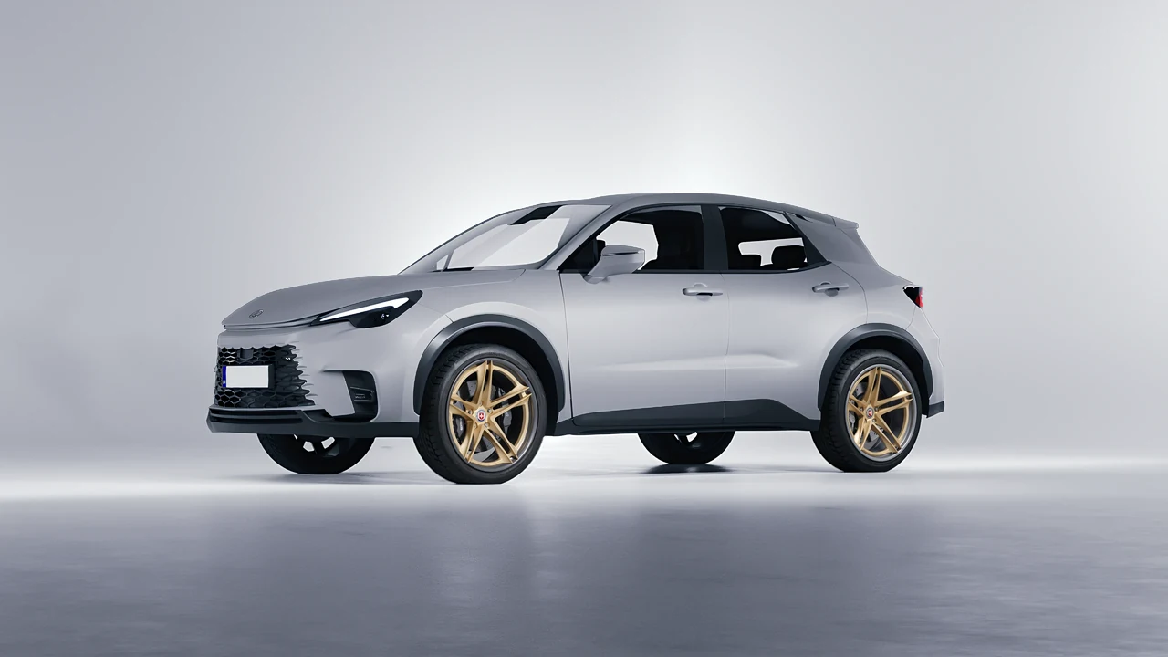 Lexus LBX 2024 on HRE Performance Wheels S207H forged wheels, front three-quarter view