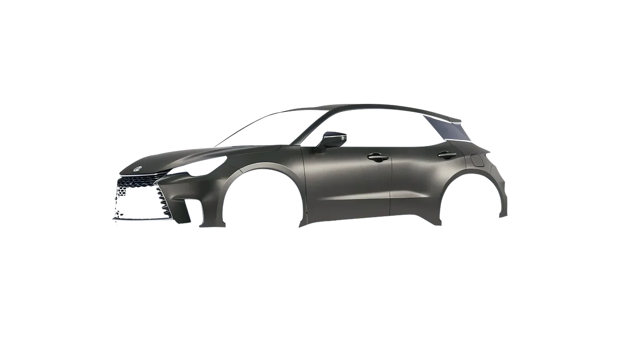 Lexus LBX 2024 wrapped in Black Rock Grey (Avery Dennison SW900-823-M), front three-quarter view