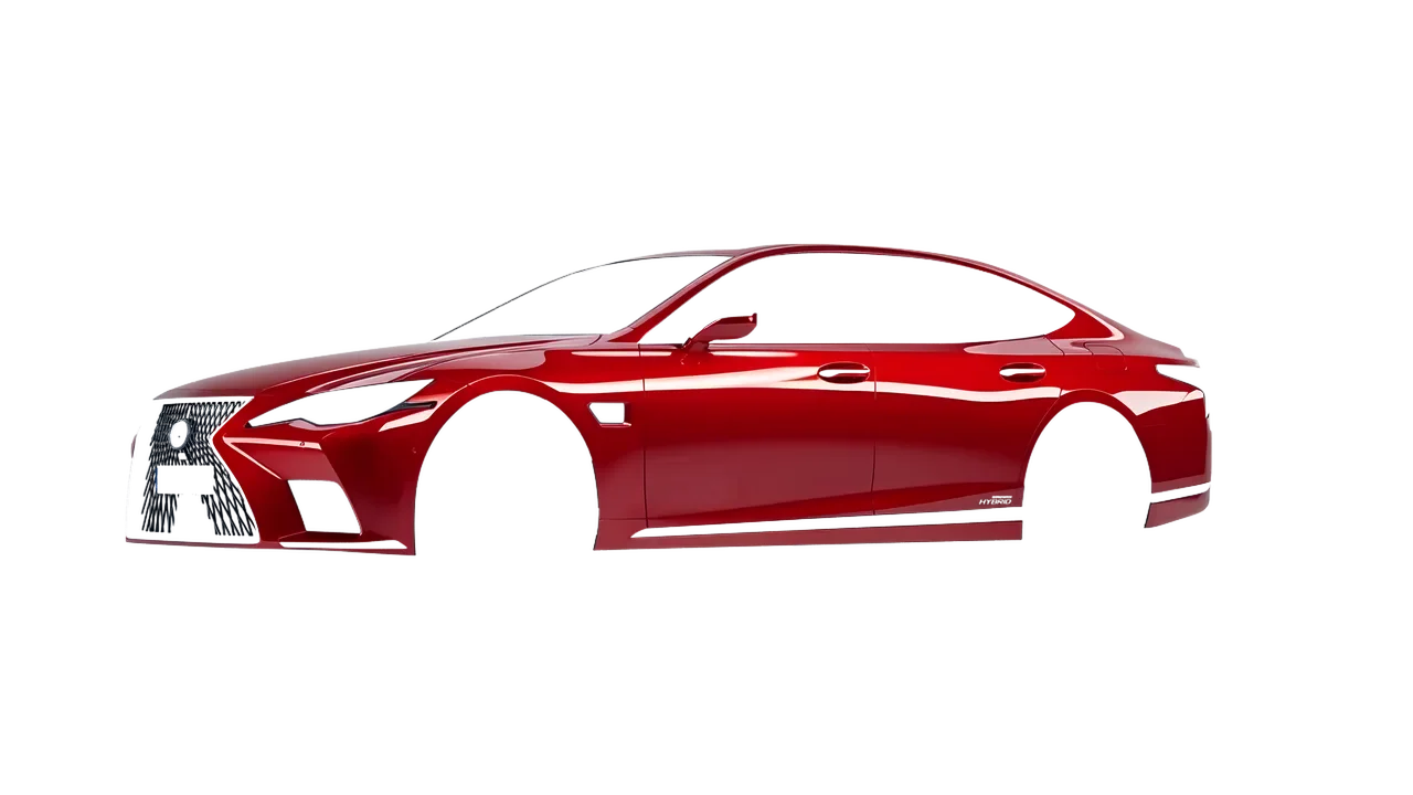 Lexus LS500H Hybrid 2022 wrapped in Hot Rod Red (3M G13), front three-quarter view