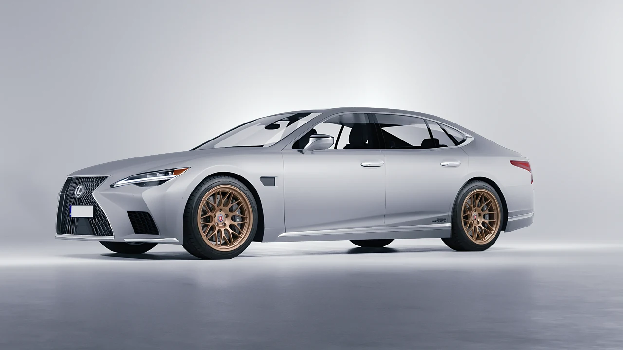 Lexus LS500H Hybrid 2022 on HRE Performance Wheels 300-GTS forged wheels, front three-quarter view