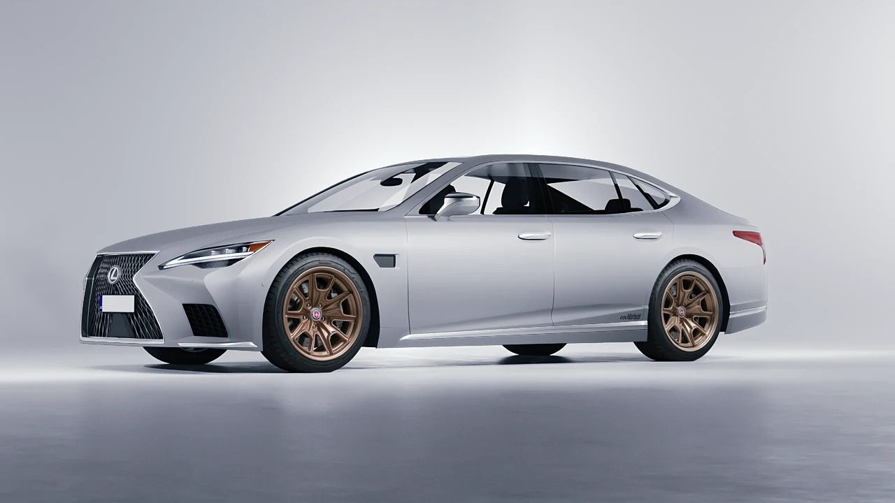 Lexus LS500H Hybrid 2022 on HRE Performance Wheels 427 forged wheels, front three-quarter view