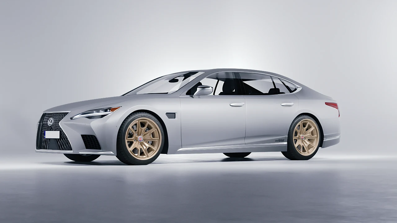 Lexus LS500H Hybrid 2022 on HRE Performance Wheels 427M forged wheels, front three-quarter view