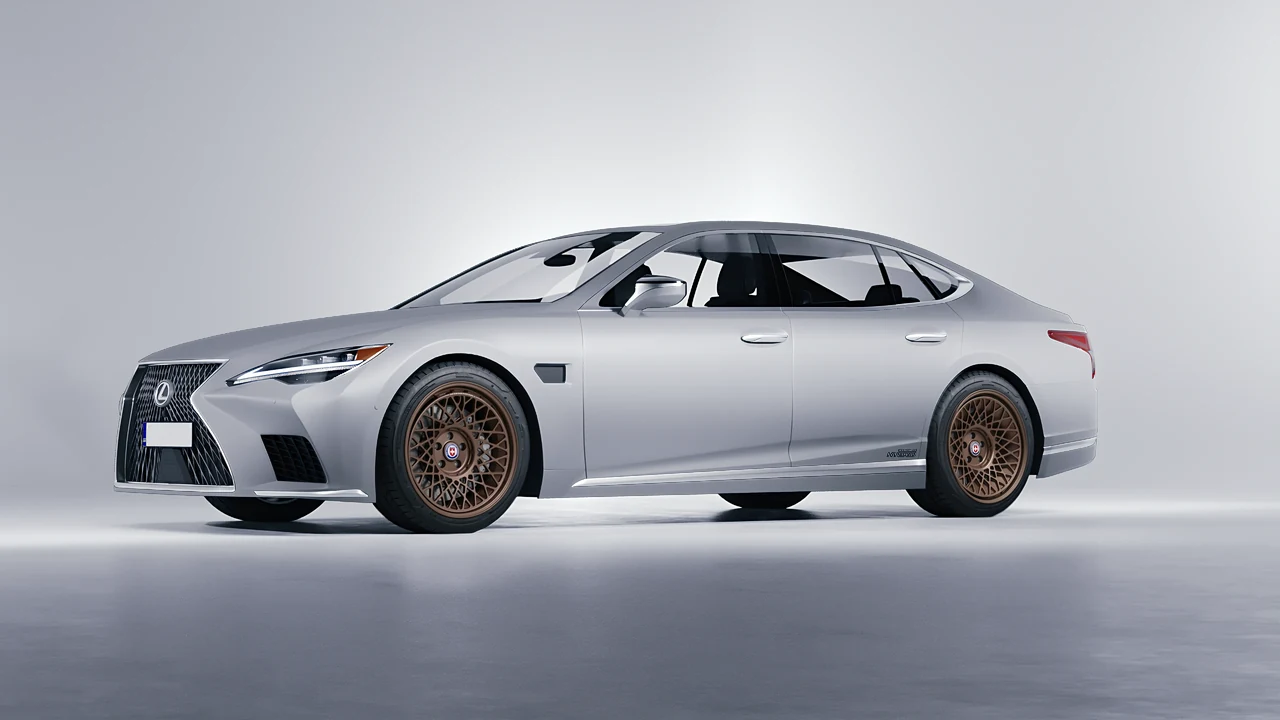 Lexus LS500H Hybrid 2022 on HRE Performance Wheels 501-GTM forged wheels, front three-quarter view