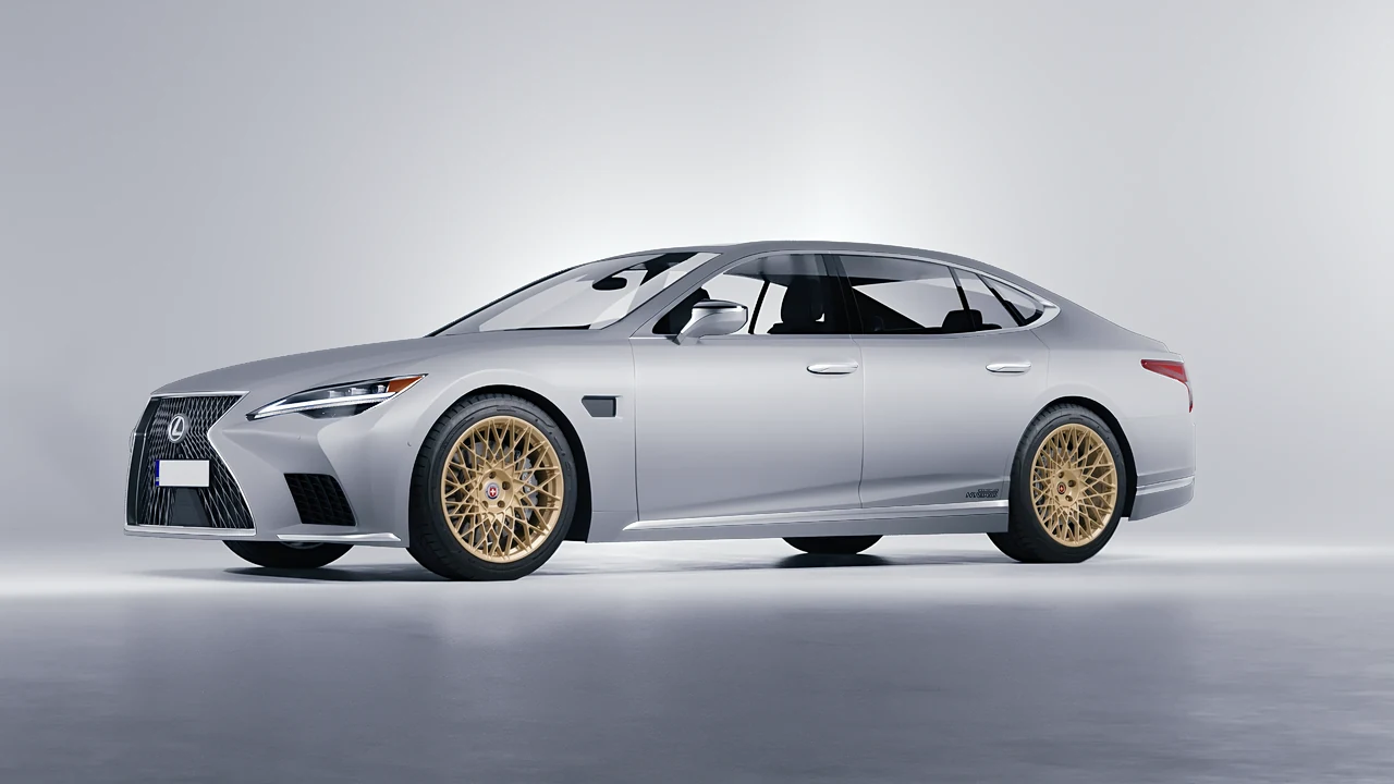 Lexus LS500H Hybrid 2022 on HRE Performance Wheels 501M forged wheels, front three-quarter view