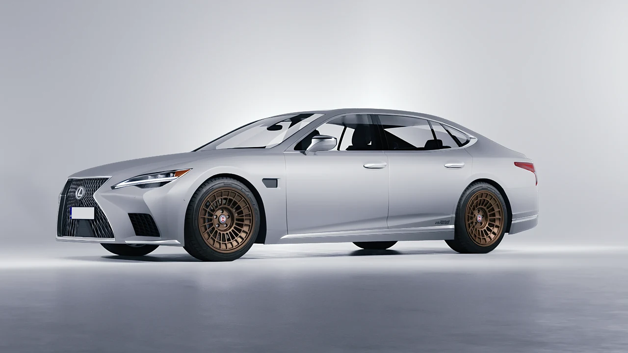 Lexus LS500H Hybrid 2022 on HRE Performance Wheels 515-GTM forged wheels, front three-quarter view