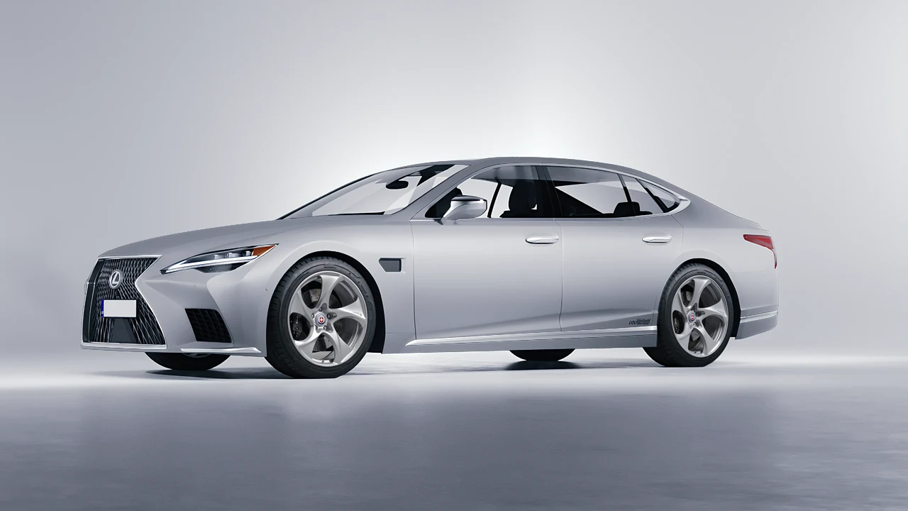 Lexus LS500H Hybrid 2022 on HRE Performance Wheels 522M forged wheels, front three-quarter view