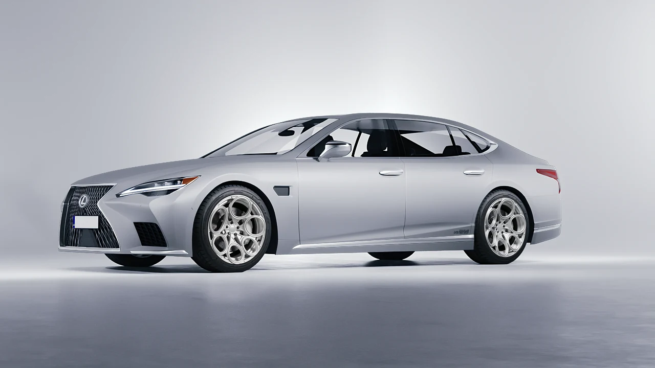Lexus LS500H Hybrid 2022 on RDB LA Revolver forged wheels, front three-quarter view