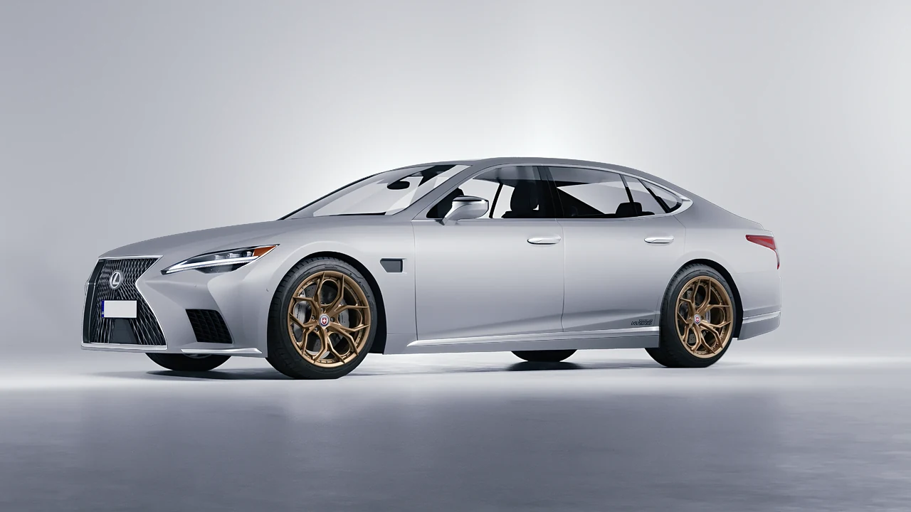 Lexus LS500H Hybrid 2022 on HRE Performance Wheels S111SC forged wheels, front three-quarter view