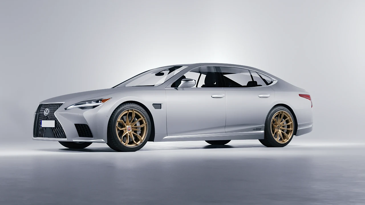 Lexus LS500H Hybrid 2022 on HRE Performance Wheels S201H forged wheels, front three-quarter view