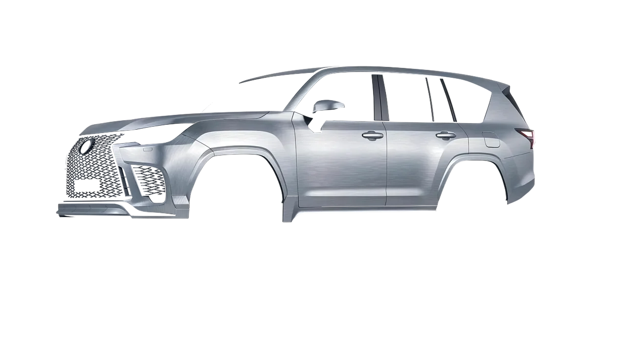 Lexus LX600 F Sport 2022 wrapped in Brushed Aluminum (Avery Dennison SW900-812-X), front three-quarter view