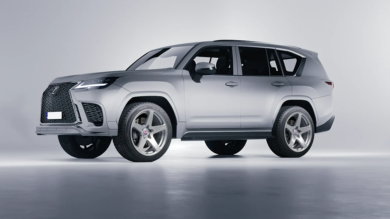 Lexus LX600 F Sport 2022 on HRE Performance Wheels 527M forged wheels, front three-quarter view