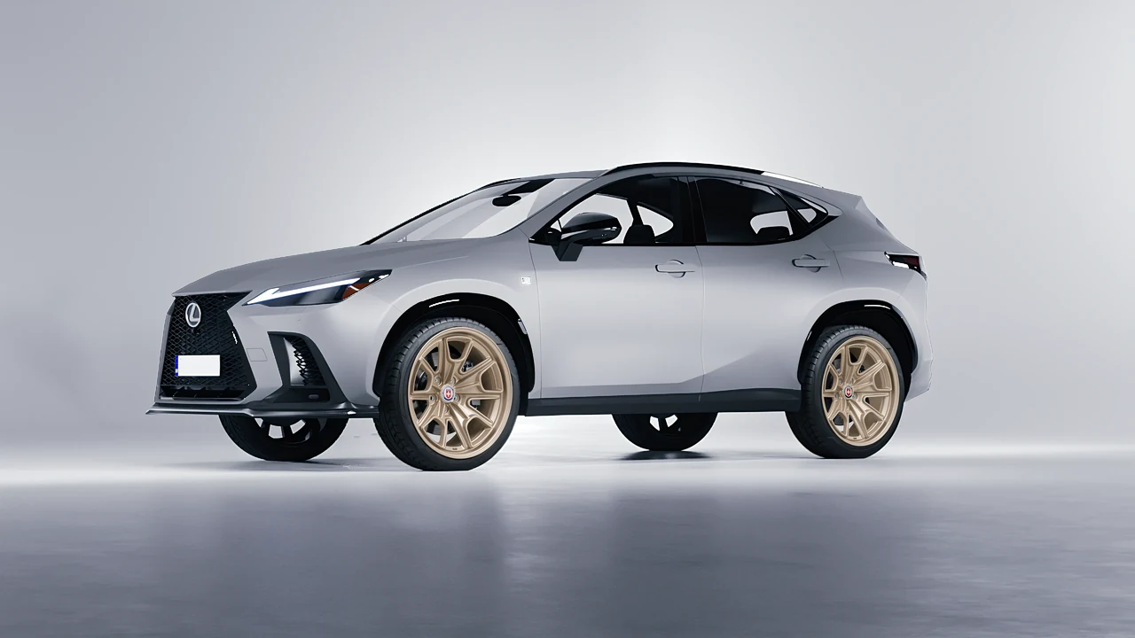 Lexus NX300 F Sport 2022 on HRE Performance Wheels 427M forged wheels, front three-quarter view