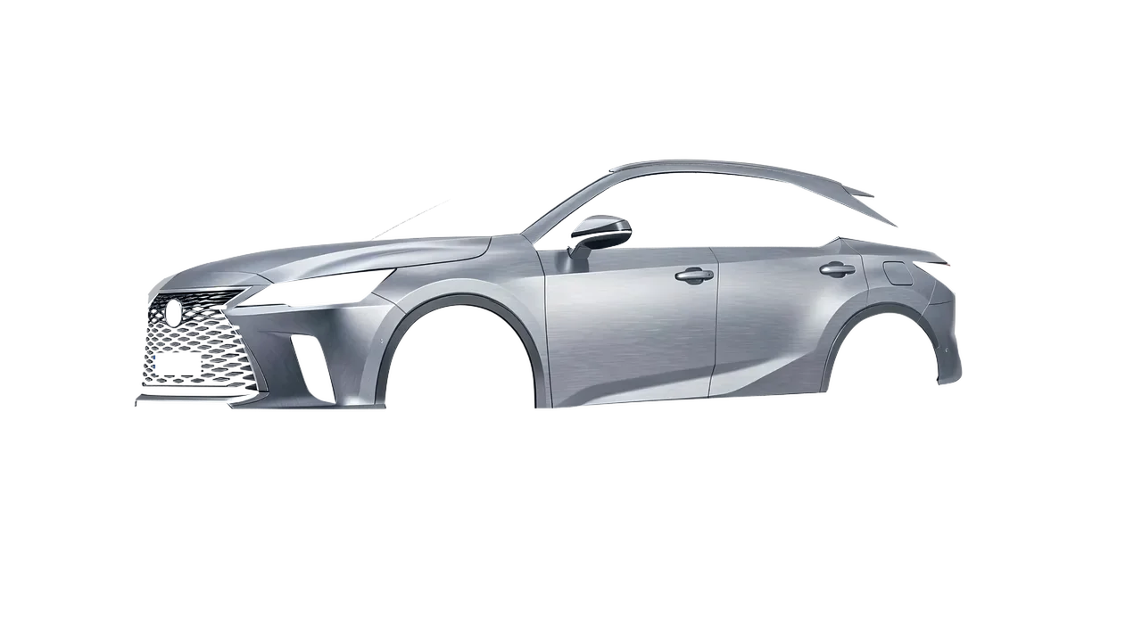 Lexus RX 450 2023 wrapped in Brushed Aluminum (Avery Dennison SW900-812-X), front three-quarter view