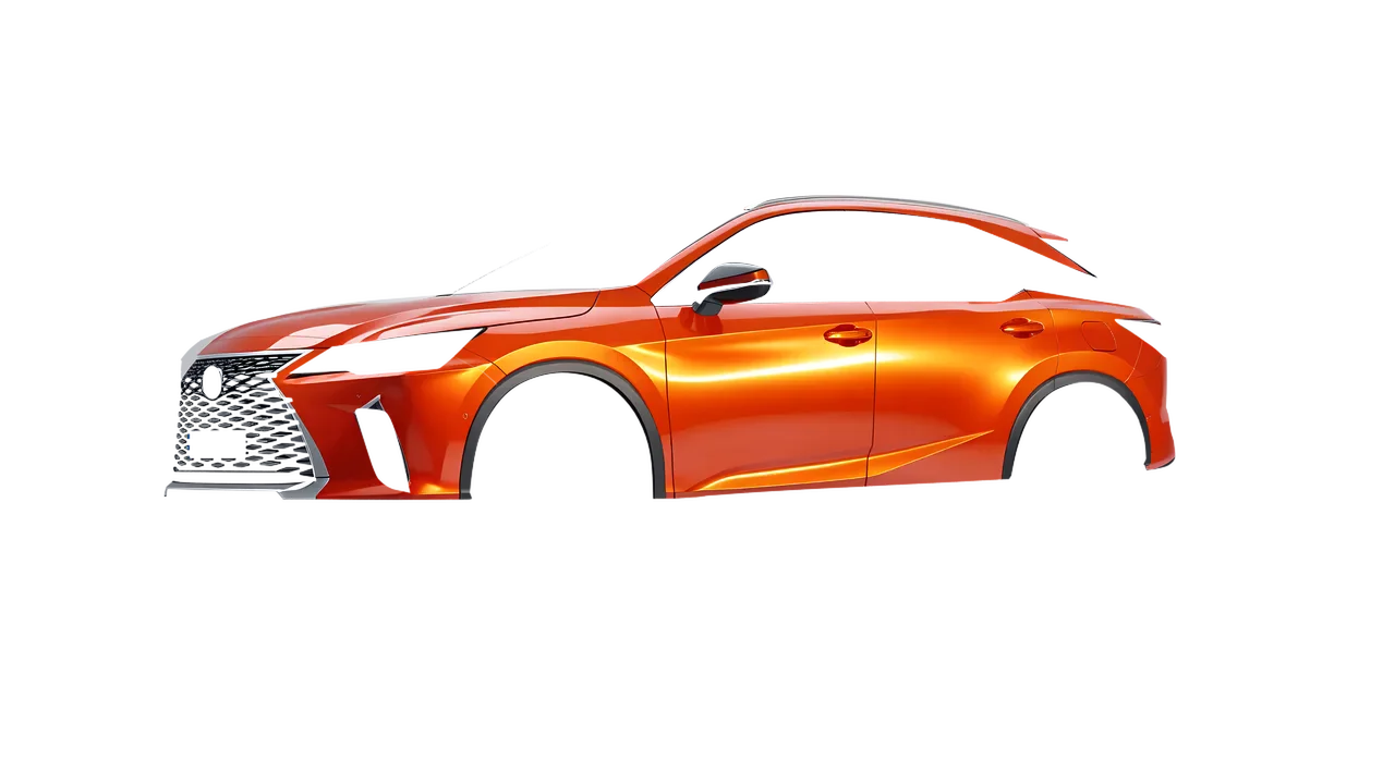 Lexus RX 450 2023 wrapped in Fiery Orange (3M G364), front three-quarter view