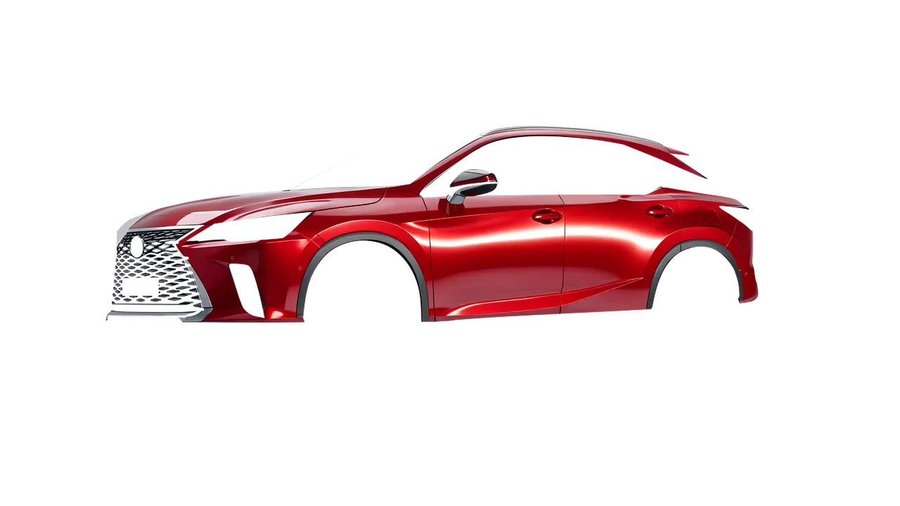 Lexus RX 450 2023 wrapped in Hot Rod Red (3M G13), front three-quarter view