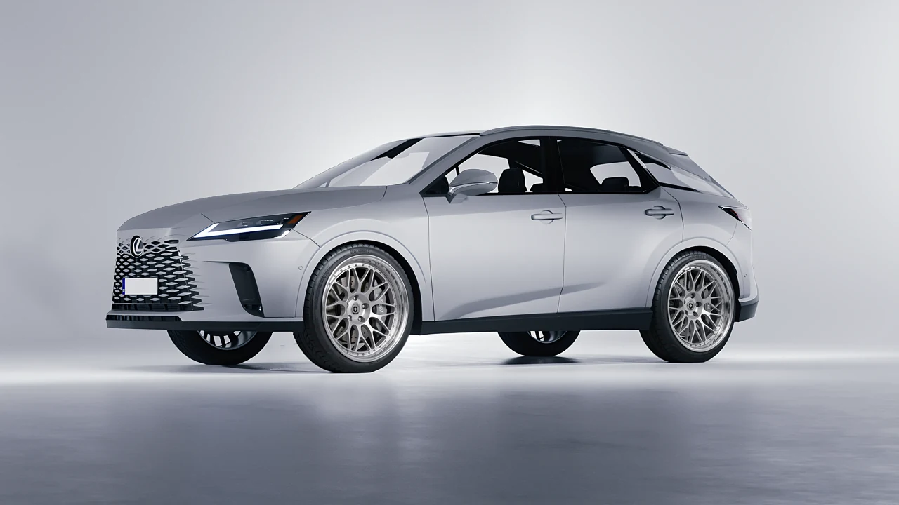 Lexus RX 450 2023 on HRE Performance Wheels 300 forged wheels, front three-quarter view