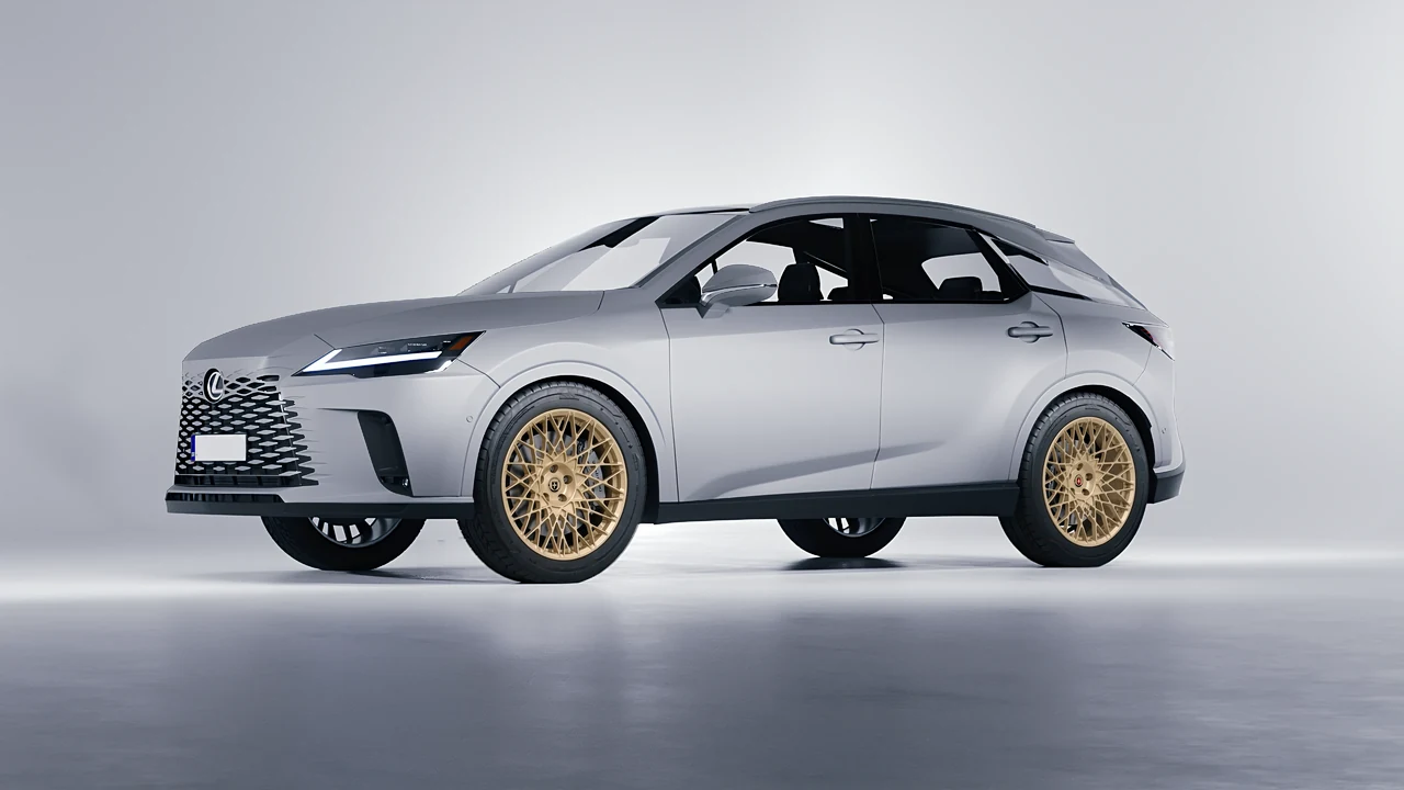 Lexus RX 450 2023 on HRE Performance Wheels 501M forged wheels, front three-quarter view