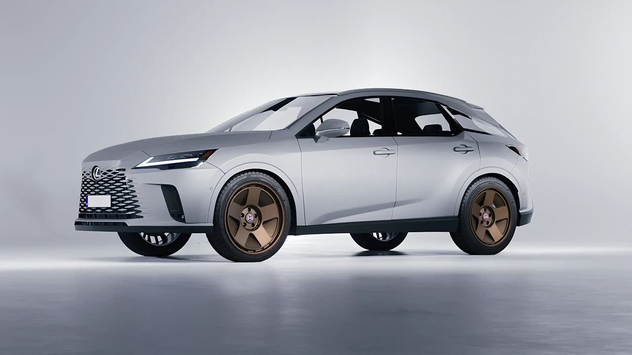 Lexus RX 450 2023 on HRE Performance Wheels 555-GTM forged wheels, front three-quarter view