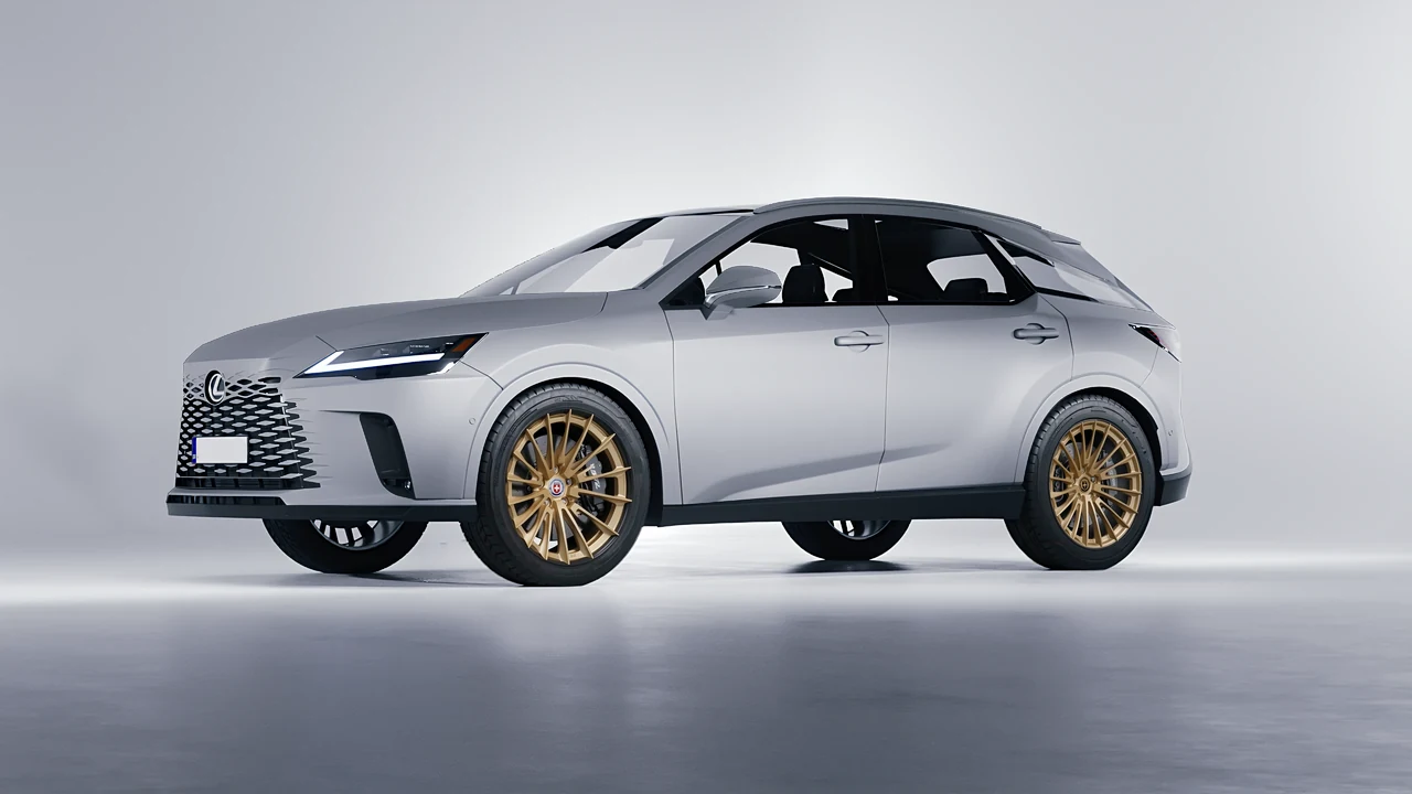 Lexus RX 450 2023 on HRE Performance Wheels S209H forged wheels, front three-quarter view