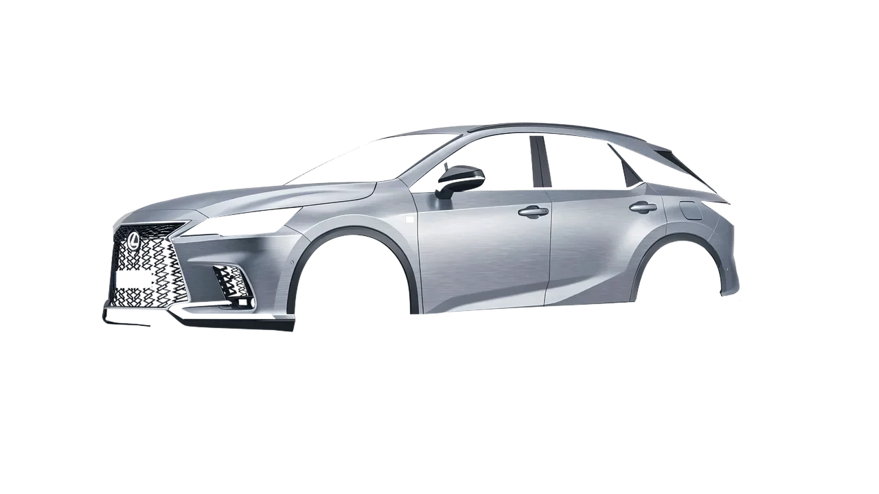 Lexus RX 500h F Sport 2023 wrapped in Brushed Aluminum (Avery Dennison SW900-812-X), front three-quarter view