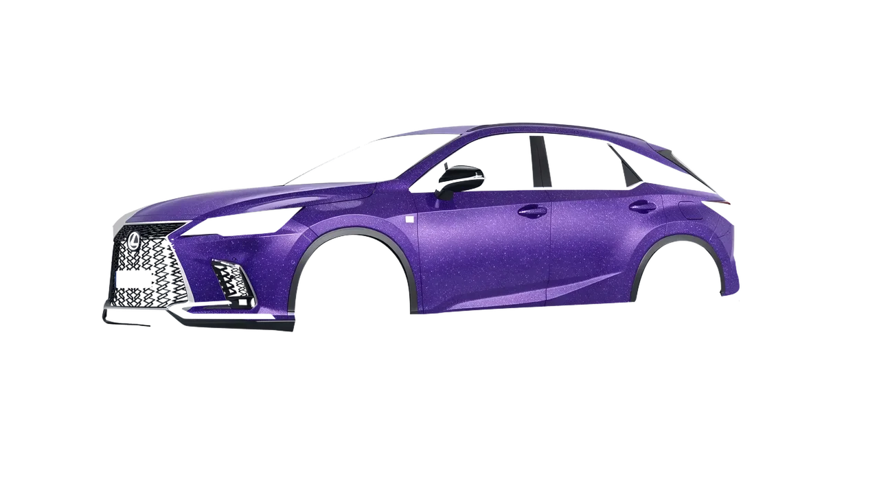 Lexus RX 500h F Sport 2023 wrapped in Purple (Avery Dennison SW900-587-D), front three-quarter view