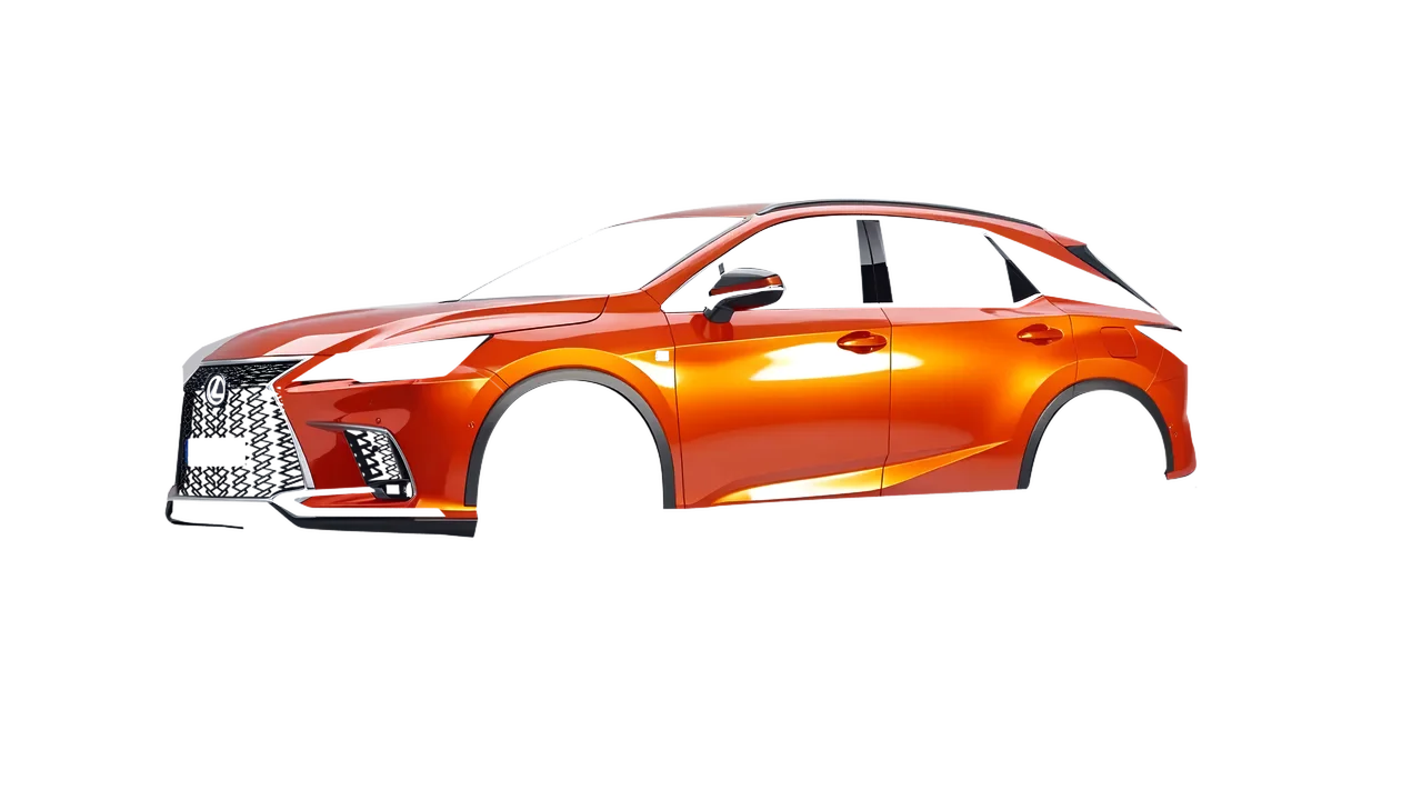 Lexus RX 500h F Sport 2023 wrapped in Fiery Orange (3M G364), front three-quarter view