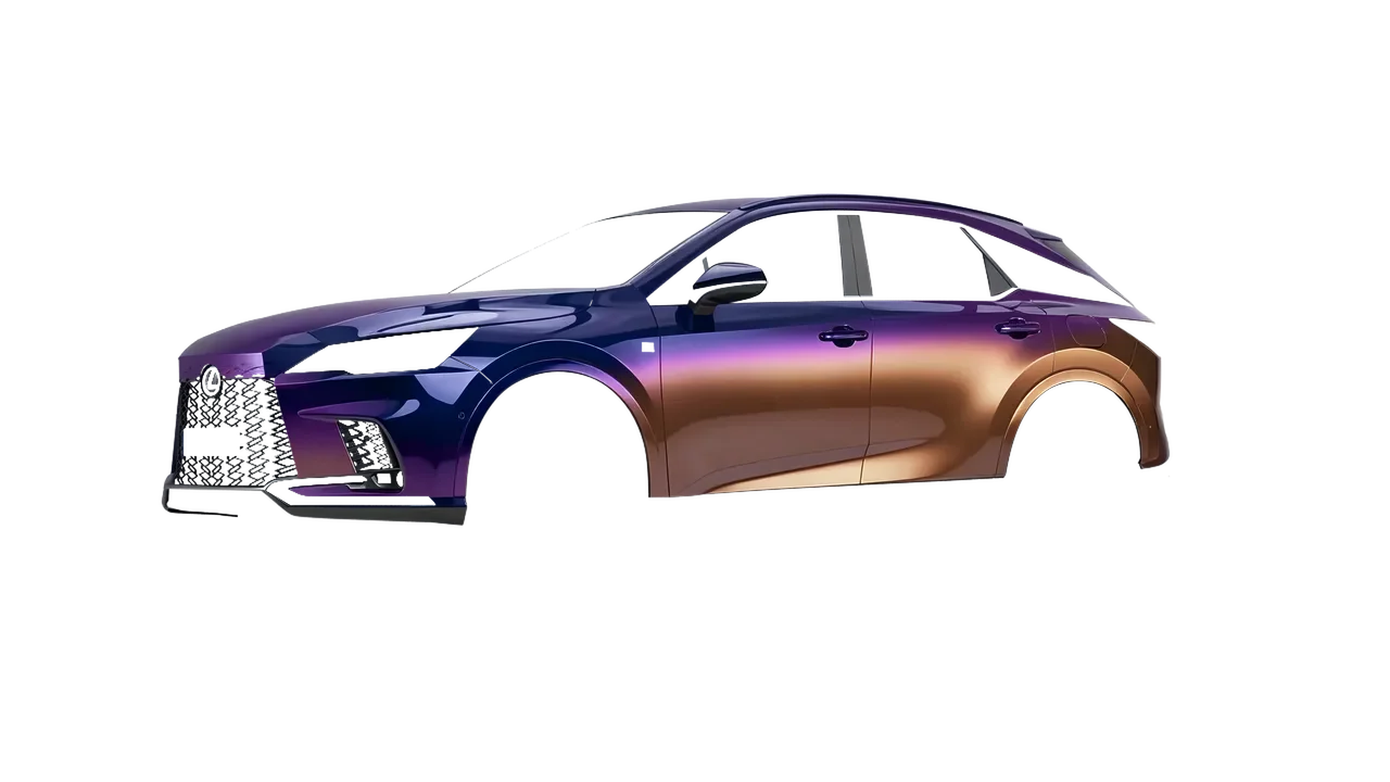 Lexus RX 500h F Sport 2023 wrapped in Gloss Flip Deep Space (3M GP278), front three-quarter view