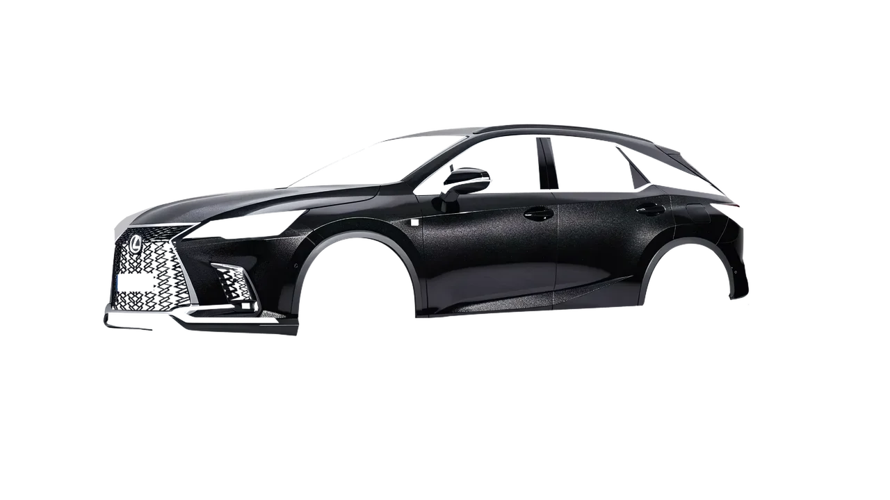 Lexus RX 500h F Sport 2023 wrapped in Mystery Black (Avery Dennison SW900-184-M), front three-quarter view