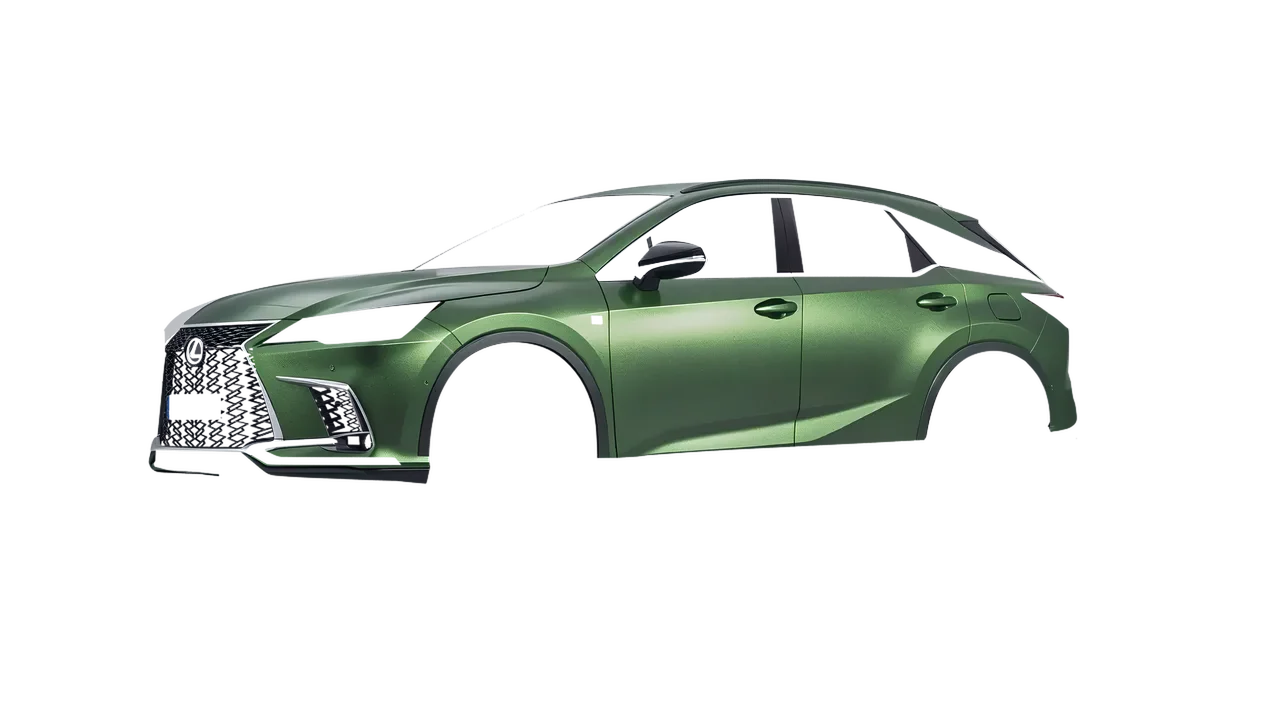 Lexus RX 500h F Sport 2023 wrapped in Apple Green (Avery Dennison SW900-745-M), front three-quarter view