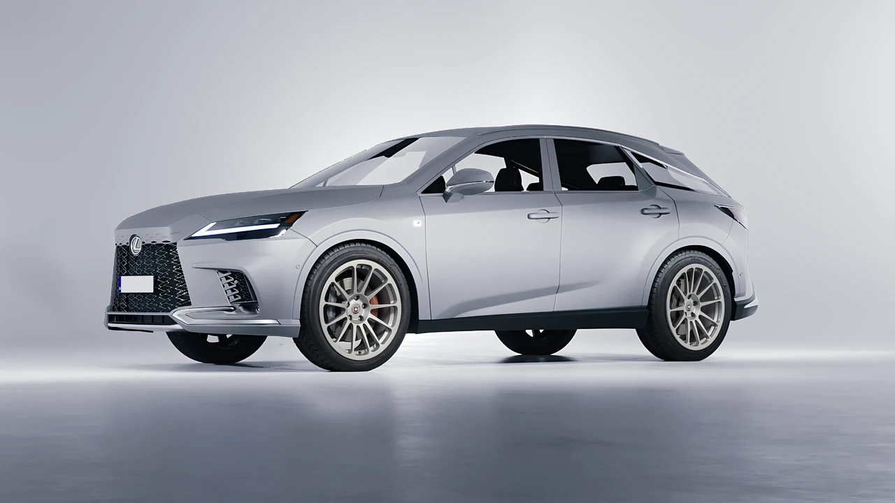 Lexus RX 500h F Sport 2023 on HRE Performance Wheels 303M forged wheels, front three-quarter view
