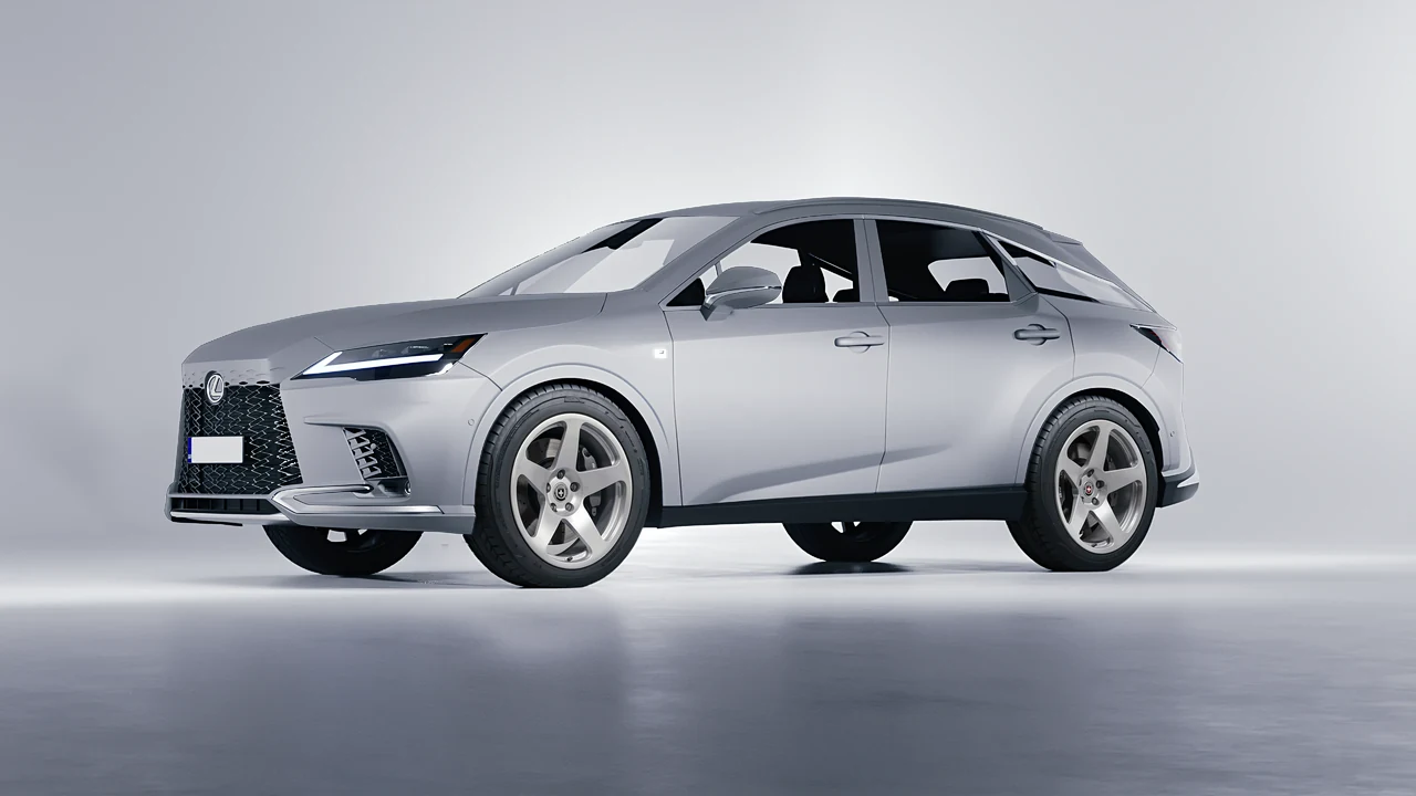 Lexus RX 500h F Sport 2023 on HRE Performance Wheels 305M forged wheels, front three-quarter view